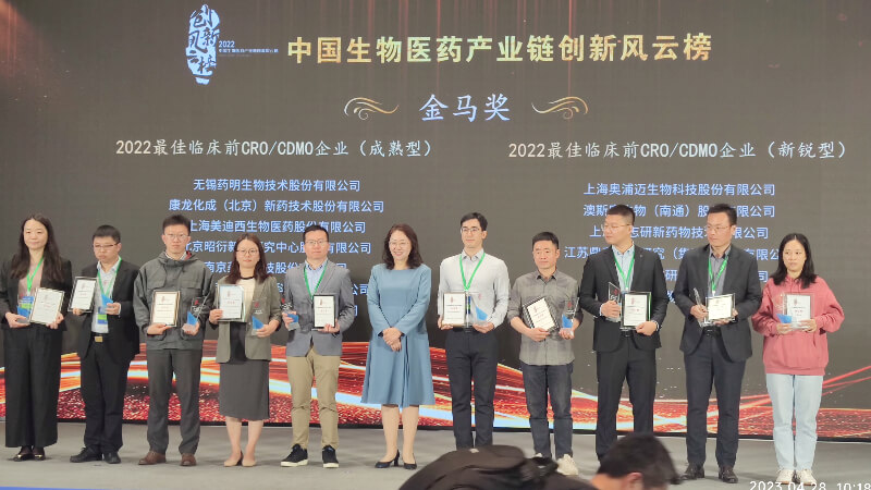 世界杯官网连续两年荣登“2022中国生物医药产业链创新风云榜”，获评“金马奖—2022最佳临床前CRO/CDMO企业 （成熟型）” 